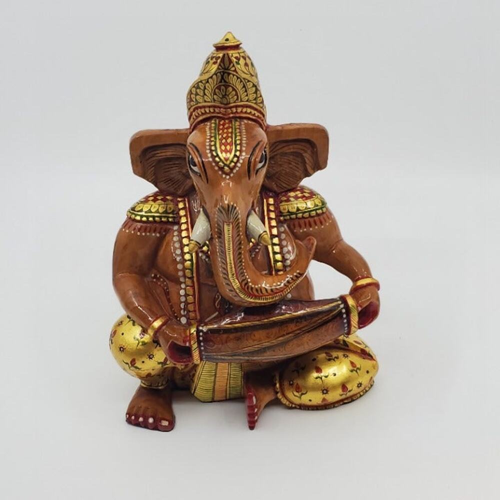 Vintage wood hand painted Ganesha figurine elephant god Ganesha Statue
